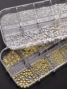 Gold And Silver Rivet Nail Art Accessories, Including Metal Cross, Star-Shaped, Star-Studded, Mini Semi-Circular, And Rice-Grain Designs – A Decorative Set Box For DIY Nail Crafting Nails - Multicolor - View 5