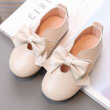 1双女婴时尚平底鞋，带大蝴蝶结，舒适休闲韩版平底鞋