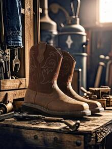 Men's Steel Toe Cowboy Boots: Western Square Toe Leather Work Boots With Hazard Protection For Construction And Farming - 深棕色 - 查看 7