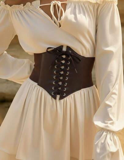 Tropiscape 3pcs Women's Dark Series Fashion Corset Waistcoat, Spring/Summer Outfit With French Court Waist Belt (Halloween Costume Waist Cincher), Elastic And Adjustable Back Hook And Loop New Year