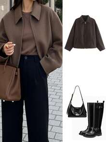 Women's Fashionable Simple And Versatile Commuting Zipper Woolen Coat Tops