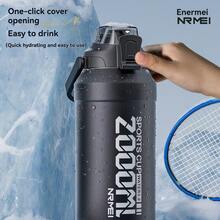 NRMEI Insulated Water Bottle With Straw, Double-Wall Vacuum, Large Stainless Steel Insulated Water Bottle With Handle, Perfect For Sports And The Gym - Gradient Gray - 64oz - 查看 11