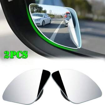 2pcs Universal Glass Car Wide Angle Blind Spot Mirrors, 360° Adjustable, High Definition Frameless Small Fan-Shaped Curved Mirror Lens, Car Rearview Mirror, Car Rearview Mirror Replacement, Universal Car Rearview Mirror