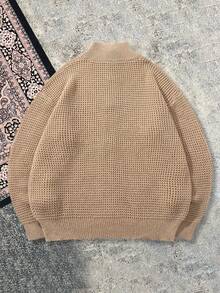 Men's Casual Loose Commuting Simple Solid Color Versatile Open Front Turndown Collar Long Sleeve Knit Cardigan Sweater, Suitable For Autumn And Winter Back To School - Khaki - View 4