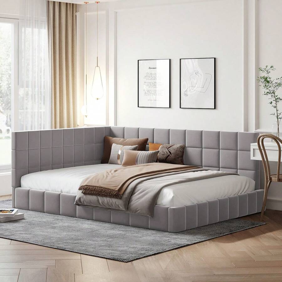 Upholstered Sofa Bed 140*200 Multifunctional Bed With Slatted Base Made Of Gray Velvet Fabric That Does Not Irritate The Skin - Gray + Upholstered + 140cm*200cm - View 1