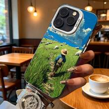 Funda de Teléfono Paisaje Pastoral Azul con Impresión de Pastor y Ovejas para iPhone 14 15 Pro Max  Galaxy S23 S24 Plus Opción de Regalo Ideal para Todas las Estaciones - Plateado - Ver 6