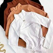 Women's Bodysuit With High Neck, Long Sleeves, Open Front, And Bouble Fabric. - 白色 - 查看 2