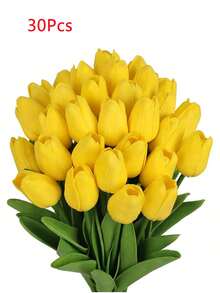 5/10/15/20/25/30 Pcs Artificial Pink Tulip Flowers, Soft Touch Spring Flowers For Valentine's Day Vase Table Centerpiece Kitchen Wedding And Home Decoration, Valentine Day, Gift Gifts Birthday Graduation - Yellow - View 7