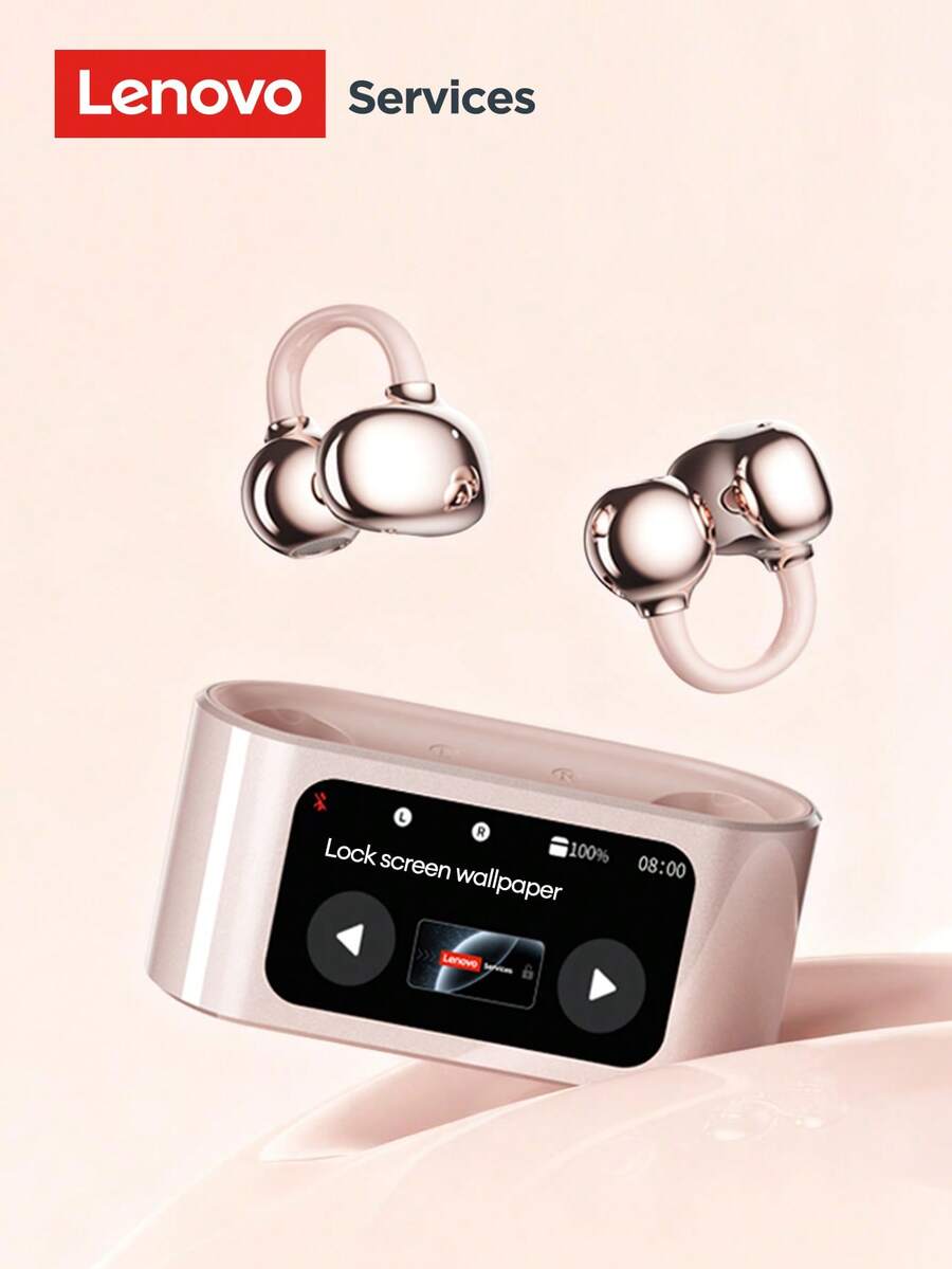 Lenovo RS105 Bluetooth Earphones, In-Ear Open-Ear, Multifunctional Touch Screen, Remote Shutter, Dual-Core Spatial Audio, Long Battery Life, Music, Sports, Gaming, Upgraded Materials, Comfortable Fit, Compatible With Smartphones And Computers - Vàng hồng - Xem 1