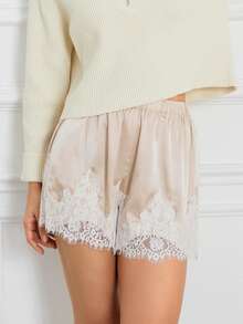 Summer Satin Mini Shorts With Lace Ruffles And Casual Shorts For Women At The Beach - Champagne - View 4