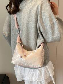 2025 New Chinese Style Pink Brocade Embroidered Dumpling Bag, Fashionable And Casual Crossbody Bag, Small And Exquisite Dumpling Bag, Suitable For Commuting And Dates. - Multicolor - View 12