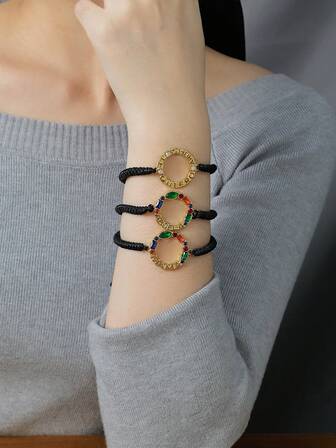 1 pieza Brazalete geométrico de acero inoxidable con circonita, tejido a mano, adecuado para uso diario de mujeres, regalo de pareja, fiesta, actividades al aire libre, festivales