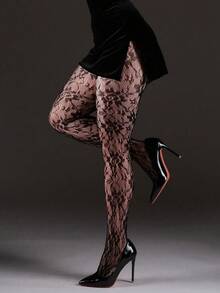 1pc Women's High Stretch Trellis Net Pantyhose Sexy Hollow Out Retro Black Stockings High Elasticity  Y2K Style Comfortable And Fashionable Hosiery Perfect For Parties, Special Occasions And Fashion-Forward Looks - 黑色 - 查看 8
