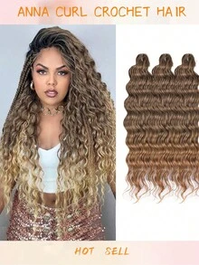 Heat-Resistant 24 Inch Synthetic Braiding Hair Extensions Loose Deep Wavy Braid Hair Water Wave Ombre Brown Twist Crochet Curly Anna Hair For Christmas New Year - Multicolor - View 45