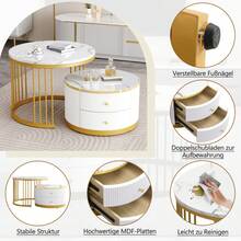 Elegant Set Of 2 White Coffee Tables, 60*60*46cm And 50*50*30.8cm, Round Tables With High Gloss Dermol Appearance, 2 Drawers, Load Capacity Up To 30kg, Combination Of Nestable Coffee Tables. - White + MDF - View 11