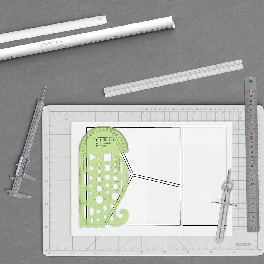All Purpose Template Guide, Featuring A Protractor, 4 Inch Ruler ...
