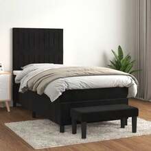 vidaXL Boxspringbett Mit Matratze, Schwarz, 90x200 Cm, Samt - Schwarz - Übersicht 1