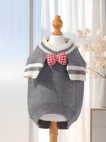 一件可爱时尚的宠物狗服装，双色/卡通熊图案/简约设计毛衣，适合贵宾犬、比熊犬、雪纳瑞犬和其他小型宠物在春、秋、冬季穿着。 - 彩色 - 查看 6