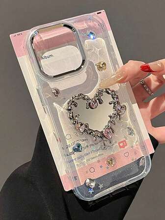 奢华透明闪光星 3D 水钻镜面手机壳适用于 Apple 16 Pro Max、15 Pro、14 Plus、时尚小众 13、12 Pro、11 系列，防摔保护套防水防震防刮