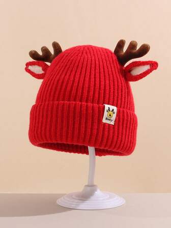 1 pieza Gorro de invierno tejido con diseño de cuernos de ciervo lindo para niños y niñas, regalo de Navidad