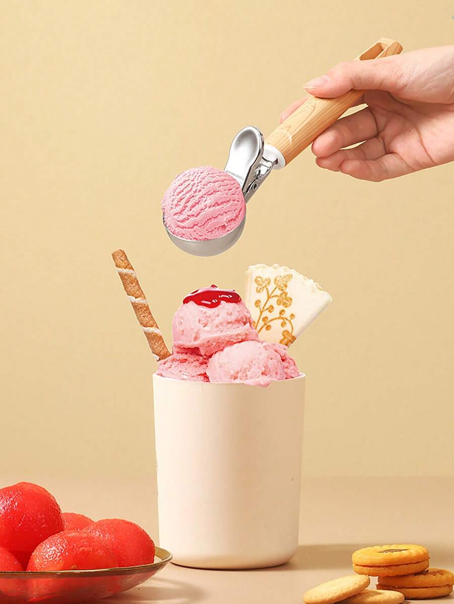 1pc Stainless Steel Manual Ice Cream Scoop, Round Shape Fruit & Shaved Ice Spoon