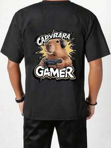 Tween Boys' Casual Graphic Round Neck Short Sleeve T-Shirt, Summer Top - Black - View 2