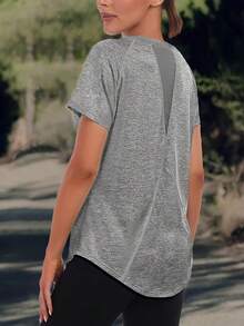 Women's Solid Color T-Shirt - Round Neck, Lightweight, Short Sleeve, Polyester Blended, Suitable For Spring & Summer, Colorfast Loose Fit Basic Style, Casual Half-Sleeve Top - Grey - View 6