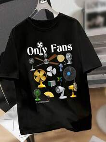 Trenfashion Unisex's Oversized Graphic Tee With 'Only Fans' & Coffee Time Fan Print, Funny Casual T-Shirt For Men's Funny Fan Graphic T-Shirt - "Only Fans" Slogan & Cartoon Print, White Casual Round Neck Tee For Summer, Humorous Gift For Home & Casual Attire, Machine Washable Comfort Fit Unisex - màu đen - Xem 1