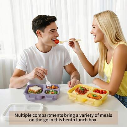 1PC Three-Compartment Partitioned Fresh-Keeping Square Convenient Classification Multifunctional Leak-Proof Sealed Portable Spill-Proof PP Material Healthy Durable Easy-Clean Large-Capacity Lunch Box With Spoon And Fork, Suitable For Three Meals A Day, Essential For Office Workers, Specially Designed For Students, Outdoor Picnics, Family Kitchens.