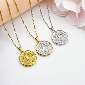 1pc Elegant Patterned Fashion Religious Virgin Mary Stainless Steel Dual-Tone Dual-Sided Pendant Necklace