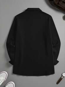 Manfinity Men Plus Size Men's Solid Black Textured Long Sleeve Button-Down Shirt - Black - View 4