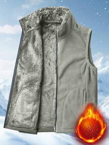 Chaleco acolchado cálido para hombres, forrado térmico, otoño/invierno - Caqui - Ver 1