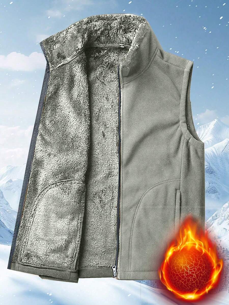 Chaleco acolchado cálido para hombres, forrado térmico, otoño/invierno - Caqui - Ver 1