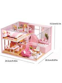 Mini Wooden 3D Puzzle - With Dust Cover, Bedroom & Living Room Scene - DIY Toy Model, Includes Furniture, Bedroom Decor Craft, Teens & Adults Valentine's Day Birthday Gift - Multicolor - View 2