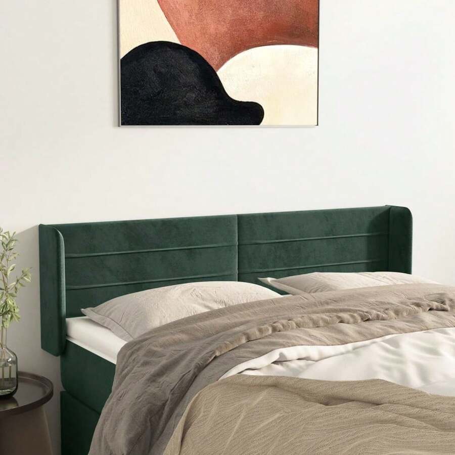 vidaXL Kopfteil mit Ohren dunkelgrün 147x16x78/88 cm Samt - Grün - Übersicht 1