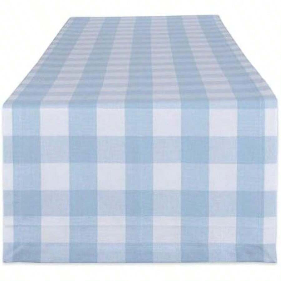 DII Buffalo Check Collection, Mantel clásico de Granja, Redondo de 70 Pulgadas, Azul Claro y Blanco(14x72" Azul claro y blanco) - Multicolor - Ver 1