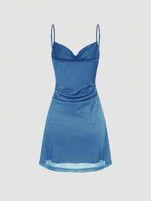 Elegant Charming Shiny Mesh Backless A-Line Mini Dress, Romantic Valentine's Day Party Cocktail Club Ball Gown, Spring/Summer Outing - Blue - View 6