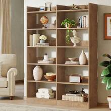 LITTLE TREE 70.87'' Tall Bookshelf, 6-Tier Farmhouse Double Wide Bookshelves With Open Shelves, Freestanding Display Storage Shelves For Home Decor Bedroom, Living Room, Home Office - màu nâu - Xem 1