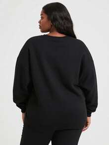 Customizable Plus Size Women Black Crew Neck Sweatshirt, Add Your Favorite Design To Your , You Are Already Handsome/Beautiful! - Black - View 2