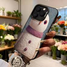 Cubierta de telefono con diseño de muñeco de nieve color beige con bufanda morada y botones rojos para iPhone funda navideña decorativa para uso diario y festivo Aplicable a los teléfonos de la serie Apple y Galaxy - Negro - Ver 6