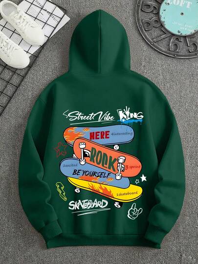 Sudadera con capucha de manga larga con estampado de monopatín de estilo deportivo informal para niños preadolescentes, ropa de estudiante para otoño e invierno