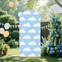 1件装蓝天白云拱形背景布，美丽的蓝天白云主题背景布，云朵蓝天图案设计，生日、节日派对 - 彩色 - 查看 3