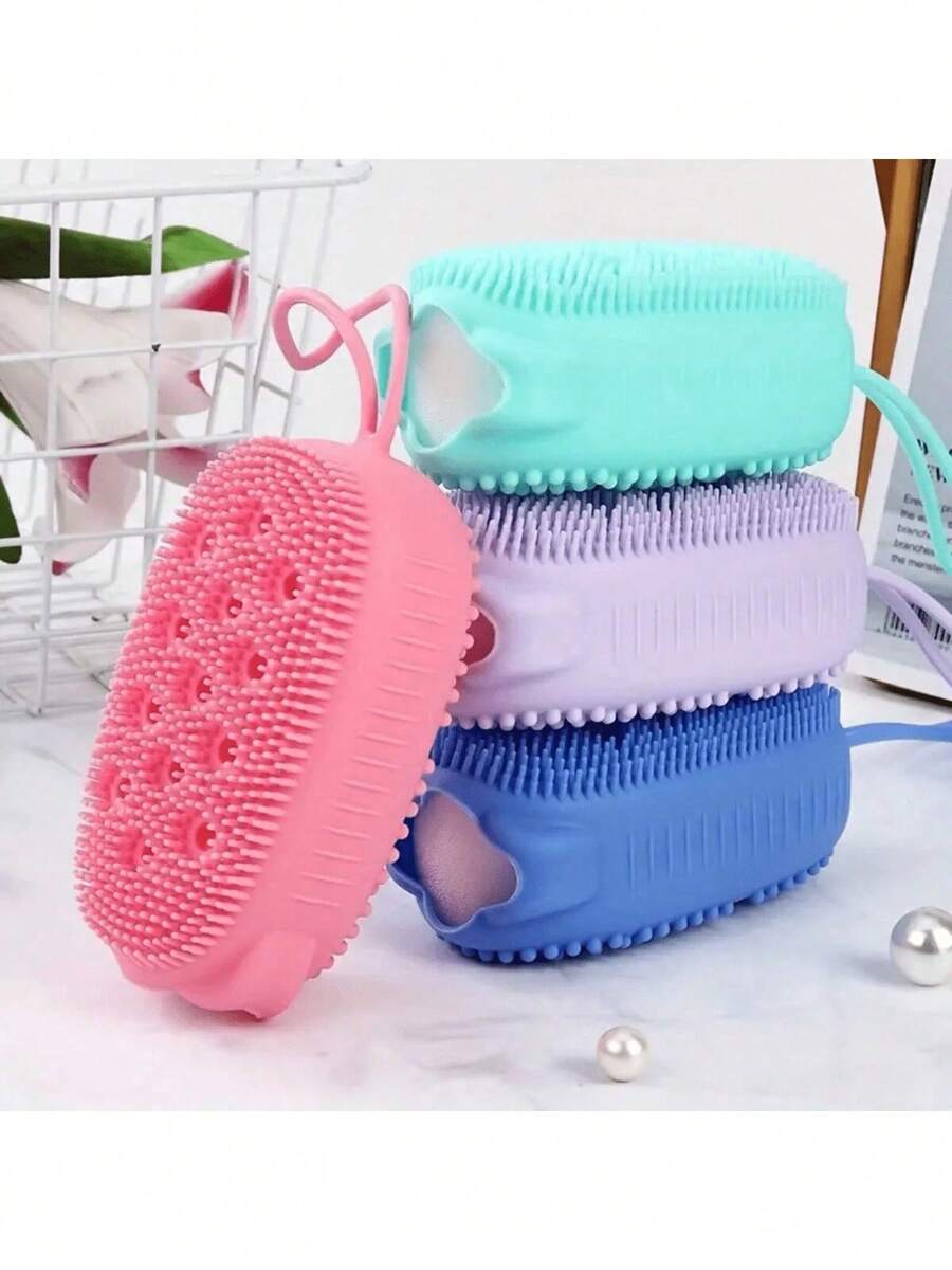 2-In-1 Silicone Exfoliating Bath Brush - Gentle Cleansing & Massage - Soft Skin Renewal, Radiant Complexion - Bathroom Essential, Comes With Storage Bag, Organizer Bag, Pouch, Hair Clips - Multicolor - View 1