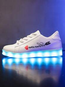 LED 7-Color Glowing Shoes, USB Rechargeable Glow In The Dark Shoes For Adults, Men & Women, Students, Dance Performance, Halloween, Holidays, Couples, Leather, Spring/Autumn/Summer/Winter, Casual Sneakers, Chunky Sneakers - White - View 9