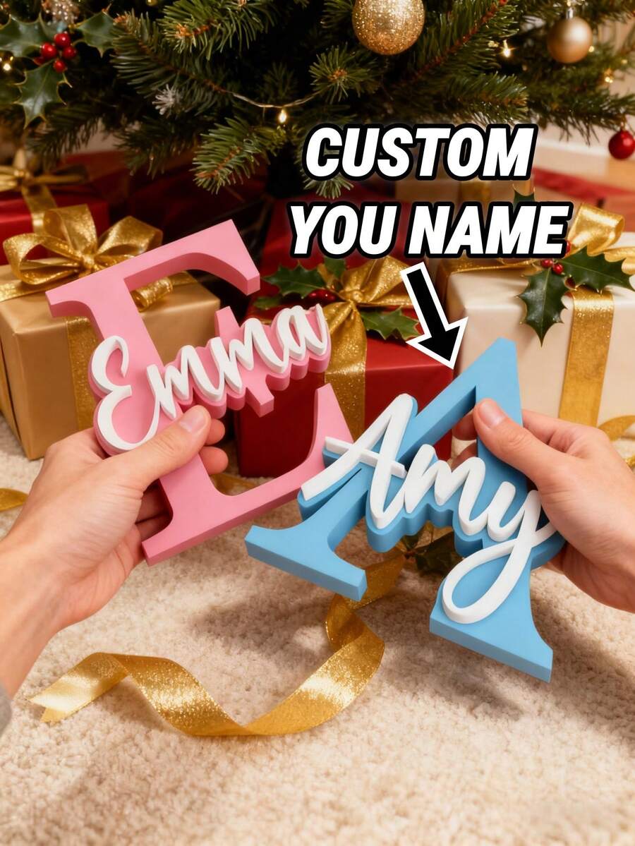 1Pc Custom 3D-Printed Initial Sign,Custom With Your Initial & Name,Sleek PLA Monogram Plaque,Freestanding/Wall-Mount,Modern Home-Office Decor & Gift - Multicolor - View 1