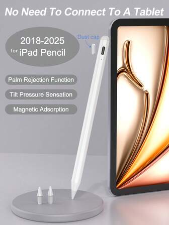 Stylus Pen For IPad 10.2 Inch 10th 10.9 2022, Air4/5/6/M4, IPad A16 11th 2025, IPad Air11&13 Inch(M3/M2), IPad Pro 11"/12.9 " Palm Rejection Tilt Sensitivity, With Battery 90mAh, Capacitive Touch Pen, Suitable For IOS Tablets Pen, White