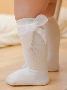 1双/2双圣诞红色袜子，新款女童蝴蝶结中筒袜，西班牙天鹅绒大蝴蝶结过膝袜，深红色公主袜，适合作为圣诞礼物和秋冬季穿着 - 紅色 - 查看 22