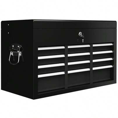 HOMCOM Tool Box, Tool Case Without Tools, With 6 Drawers, Lock, Tool Box With Handle, Tool Chest, Steel, Black, 60 X 26 X 34
