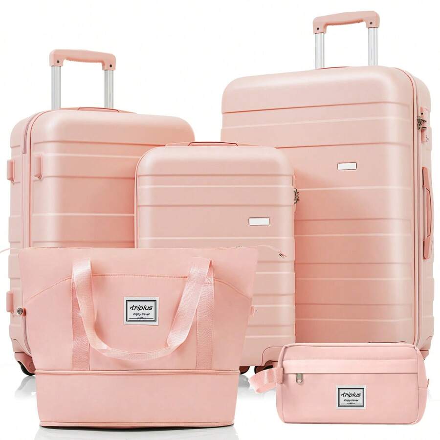 Luggage Set, L-XL Set, ABS Hard Shell Suitcase, Durable Luggage Set, Suitcase With Spinner Wheels And Lock, With Travel Organizer, Gray Green - Pink + ABS - View 1