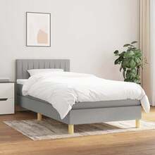 vidaXL Boxspringbett Mit Matratze, Hellgrau, 100x200 Cm, Stoff - Grey - View 1